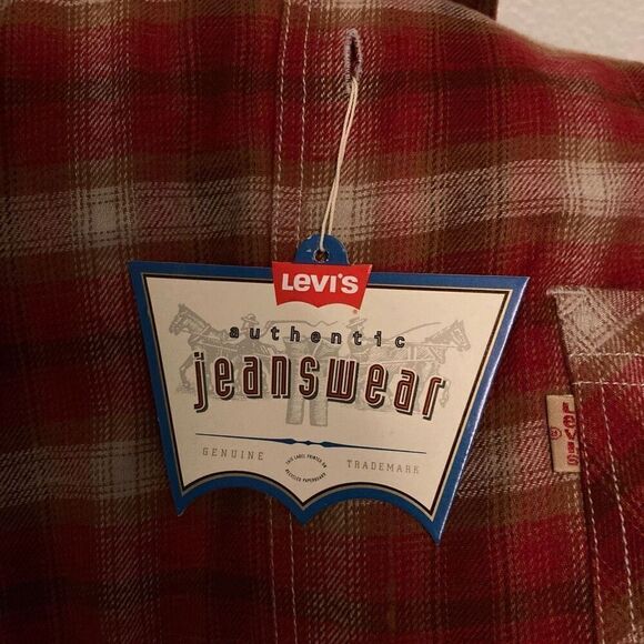 Levi’s long sleeve red plaid button up flannel shirt big boys L 16/18 NEW - Picture 5 of 7
